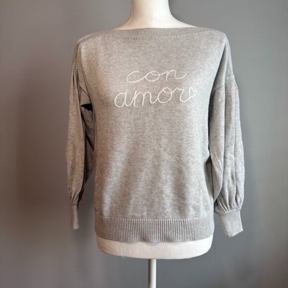 Loft Women's Size XS "Con Amor" Gray Lightweight Sweater 100% Cotton - Picture 1 of 9